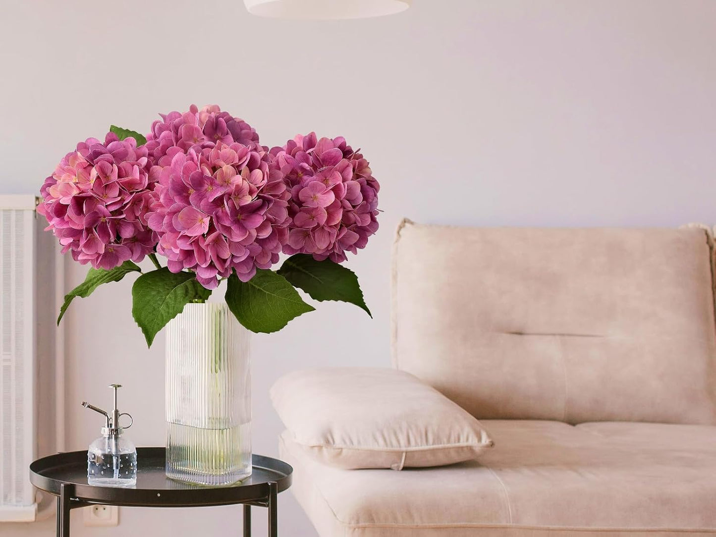 4PCS 19.6Inch Violet Blue Faux Hydrangea Artificial Flowers Silk Latex Realistic Full Large Hydrangeas Spring Long Stem Leaves Bouquet Plants for Tall Vase Table Garden Arrangements