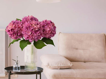 4PCS 19.6Inch Violet Blue Faux Hydrangea Artificial Flowers Silk Latex Realistic Full Large Hydrangeas Spring Long Stem Leaves Bouquet Plants for Tall Vase Table Garden Arrangements