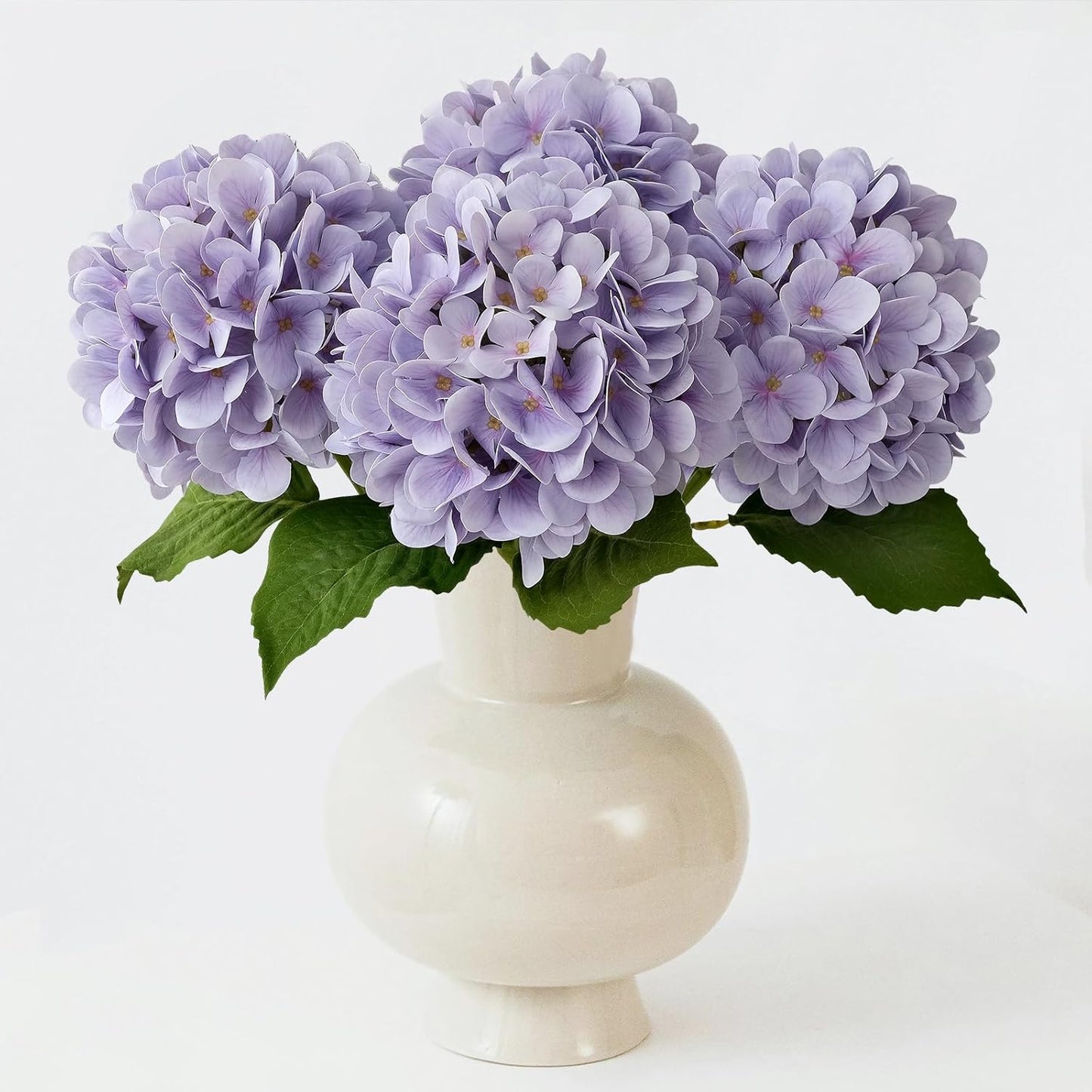 4PCS 19.6Inch Violet Blue Faux Hydrangea Artificial Flowers Silk Latex Realistic Full Large Hydrangeas Spring Long Stem Leaves Bouquet Plants for Tall Vase Table Garden Arrangements