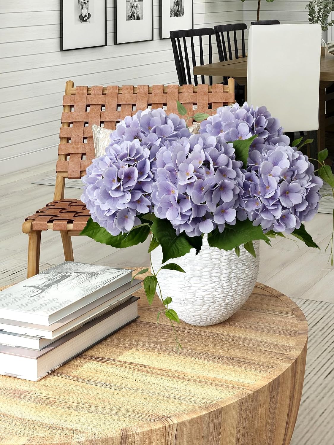 4PCS 19.6Inch Violet Blue Faux Hydrangea Artificial Flowers Silk Latex Realistic Full Large Hydrangeas Spring Long Stem Leaves Bouquet Plants for Tall Vase Table Garden Arrangements