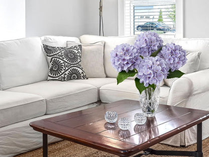 4PCS 19.6Inch Violet Blue Faux Hydrangea Artificial Flowers Silk Latex Realistic Full Large Hydrangeas Spring Long Stem Leaves Bouquet Plants for Tall Vase Table Garden Arrangements