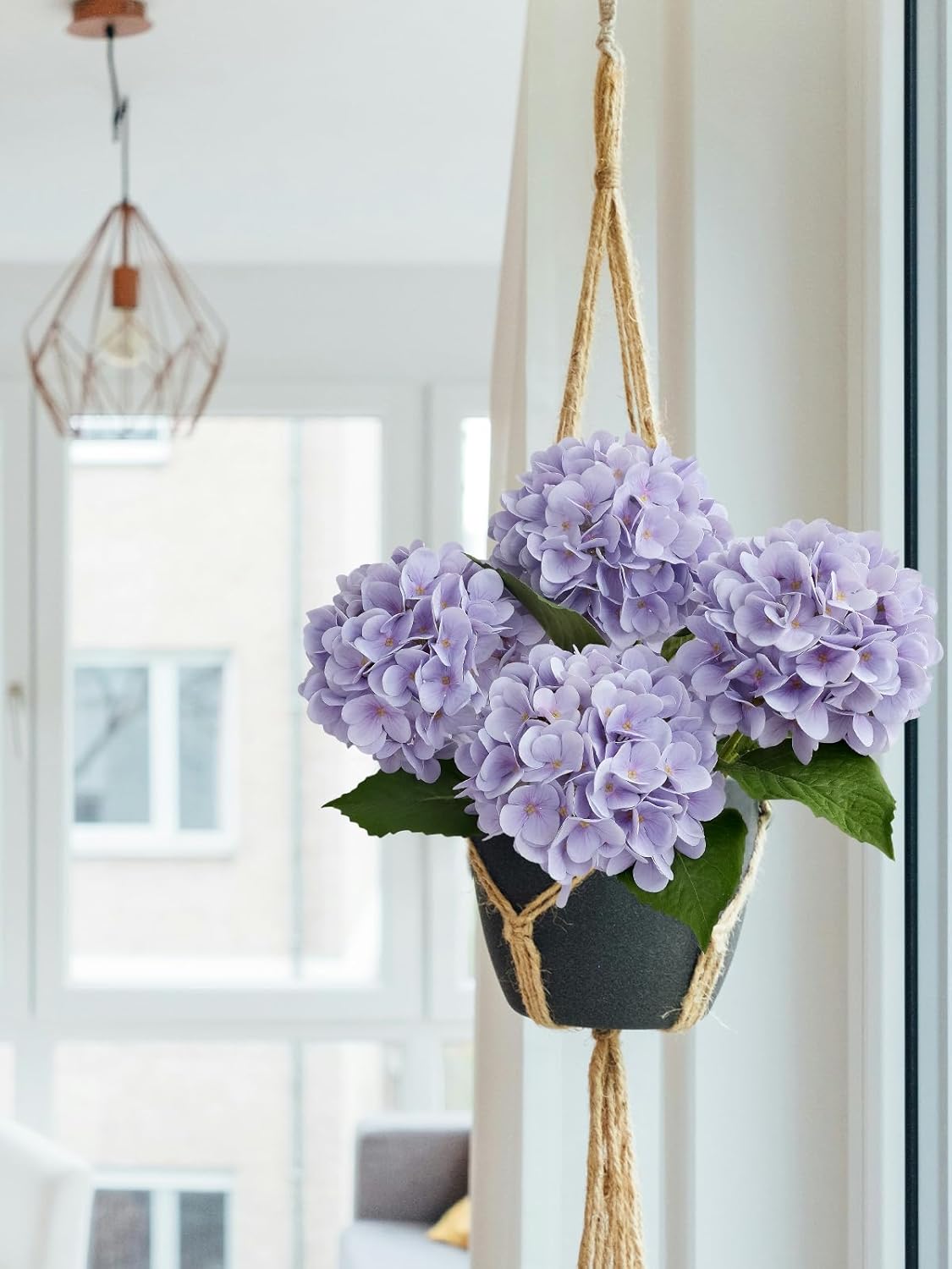 4PCS 19.6Inch Violet Blue Faux Hydrangea Artificial Flowers Silk Latex Realistic Full Large Hydrangeas Spring Long Stem Leaves Bouquet Plants for Tall Vase Table Garden Arrangements