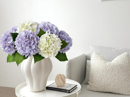 4PCS 19.6Inch Violet Blue Faux Hydrangea Artificial Flowers Silk Latex Realistic Full Large Hydrangeas Spring Long Stem Leaves Bouquet Plants for Tall Vase Table Garden Arrangements