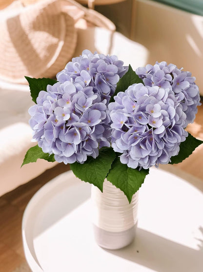 4PCS 19.6Inch Violet Blue Faux Hydrangea Artificial Flowers Silk Latex Realistic Full Large Hydrangeas Spring Long Stem Leaves Bouquet Plants for Tall Vase Table Garden Arrangements