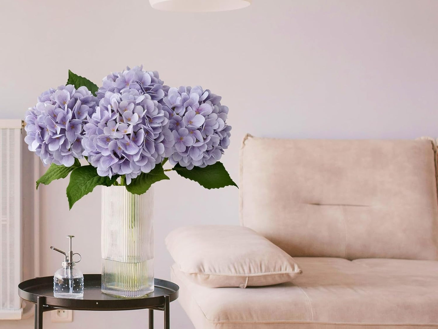 4PCS 19.6Inch Violet Blue Faux Hydrangea Artificial Flowers Silk Latex Realistic Full Large Hydrangeas Spring Long Stem Leaves Bouquet Plants for Tall Vase Table Garden Arrangements