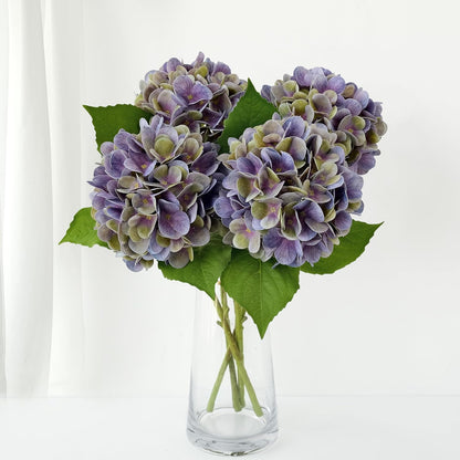 4PCS 19.6Inch Violet Blue Faux Hydrangea Artificial Flowers Silk Latex Realistic Full Large Hydrangeas Spring Long Stem Leaves Bouquet Plants for Tall Vase Table Garden Arrangements