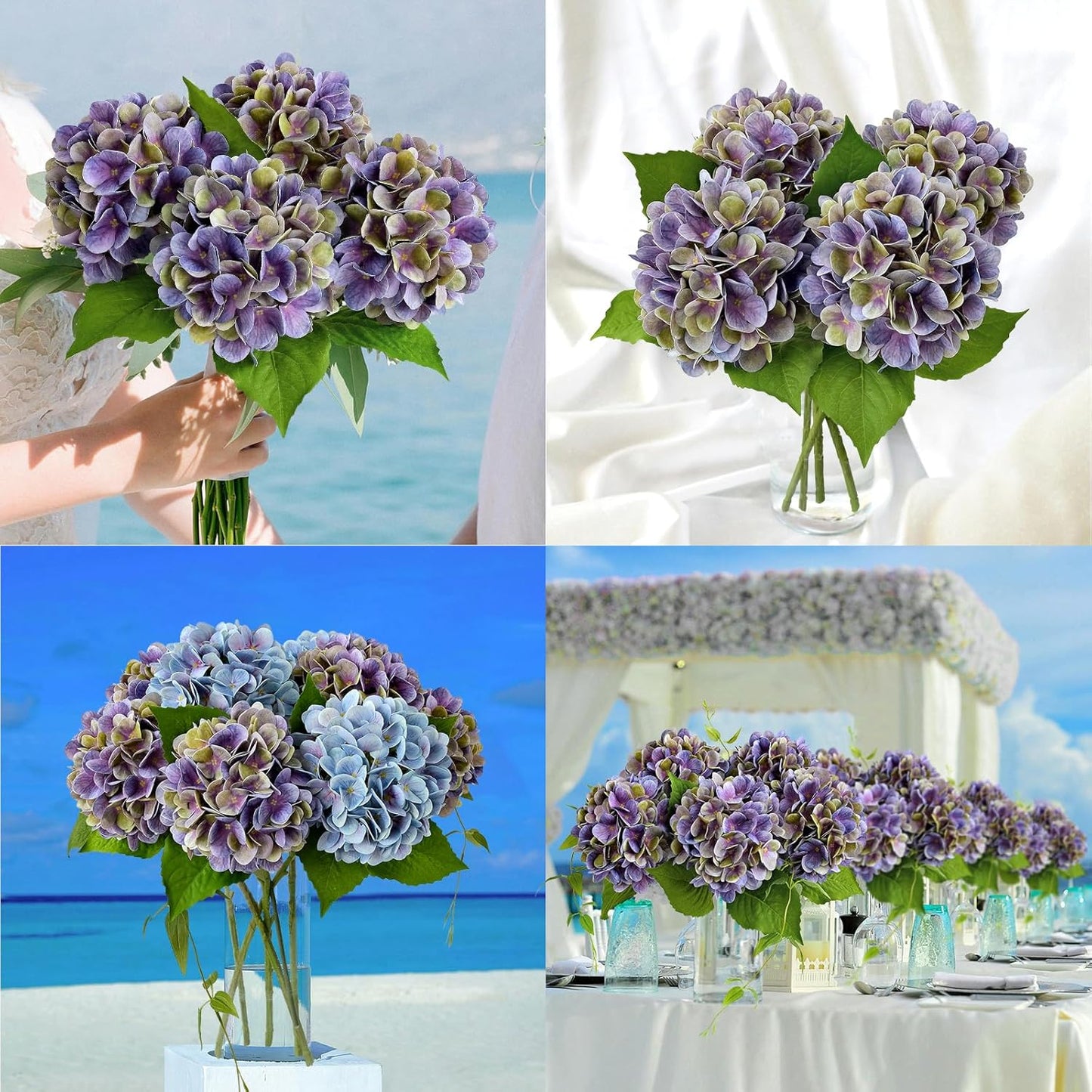 4PCS 19.6Inch Violet Blue Faux Hydrangea Artificial Flowers Silk Latex Realistic Full Large Hydrangeas Spring Long Stem Leaves Bouquet Plants for Tall Vase Table Garden Arrangements