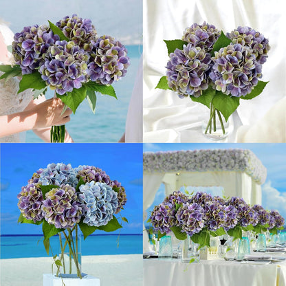 4PCS 19.6Inch Violet Blue Faux Hydrangea Artificial Flowers Silk Latex Realistic Full Large Hydrangeas Spring Long Stem Leaves Bouquet Plants for Tall Vase Table Garden Arrangements