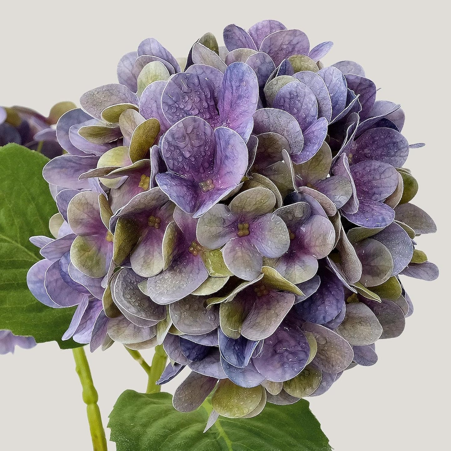 4PCS 19.6Inch Violet Blue Faux Hydrangea Artificial Flowers Silk Latex Realistic Full Large Hydrangeas Spring Long Stem Leaves Bouquet Plants for Tall Vase Table Garden Arrangements