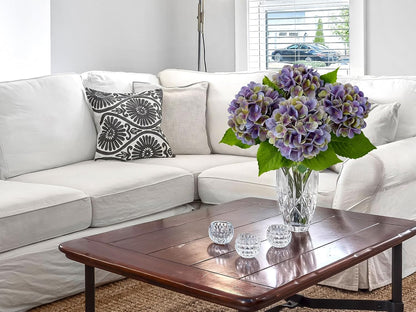 4PCS 19.6Inch Violet Blue Faux Hydrangea Artificial Flowers Silk Latex Realistic Full Large Hydrangeas Spring Long Stem Leaves Bouquet Plants for Tall Vase Table Garden Arrangements