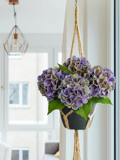 4PCS 19.6Inch Violet Blue Faux Hydrangea Artificial Flowers Silk Latex Realistic Full Large Hydrangeas Spring Long Stem Leaves Bouquet Plants for Tall Vase Table Garden Arrangements