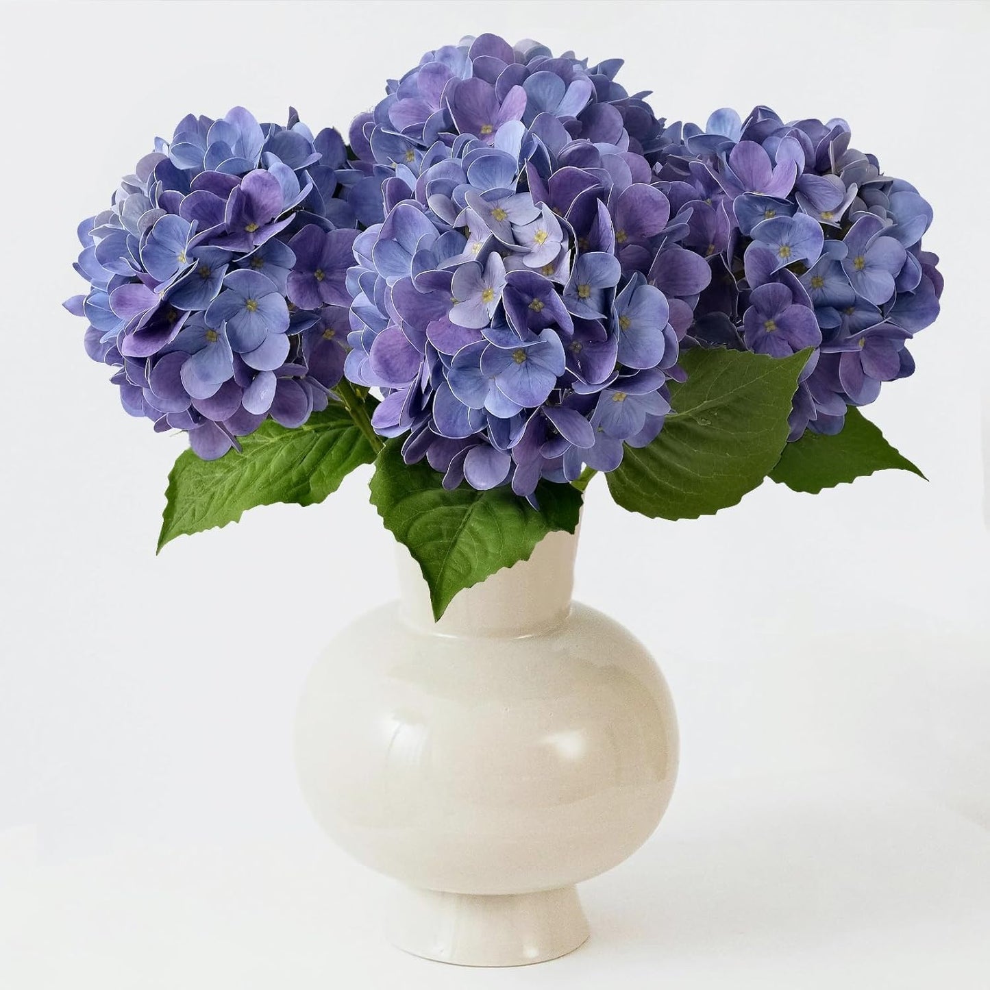 4PCS 19.6Inch Violet Blue Faux Hydrangea Artificial Flowers Silk Latex Realistic Full Large Hydrangeas Spring Long Stem Leaves Bouquet Plants for Tall Vase Table Garden Arrangements