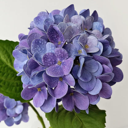 4PCS 19.6Inch Violet Blue Faux Hydrangea Artificial Flowers Silk Latex Realistic Full Large Hydrangeas Spring Long Stem Leaves Bouquet Plants for Tall Vase Table Garden Arrangements