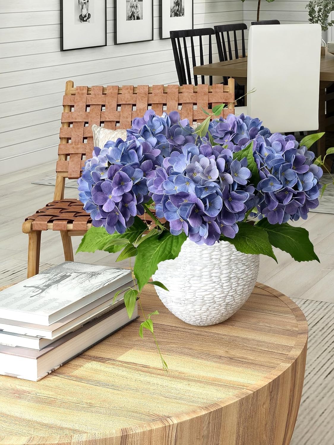 4PCS 19.6Inch Violet Blue Faux Hydrangea Artificial Flowers Silk Latex Realistic Full Large Hydrangeas Spring Long Stem Leaves Bouquet Plants for Tall Vase Table Garden Arrangements