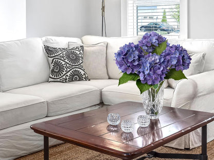 4PCS 19.6Inch Violet Blue Faux Hydrangea Artificial Flowers Silk Latex Realistic Full Large Hydrangeas Spring Long Stem Leaves Bouquet Plants for Tall Vase Table Garden Arrangements