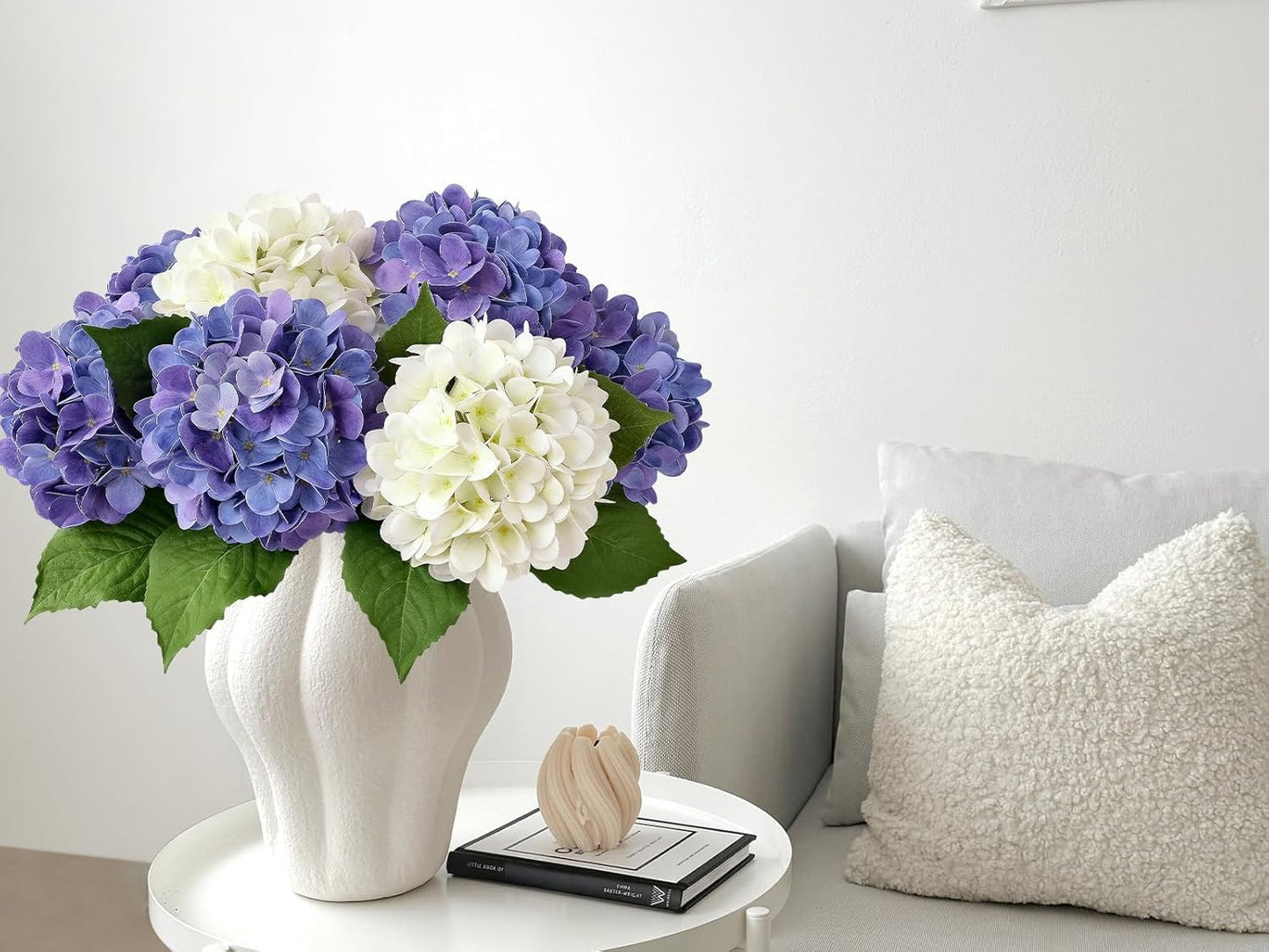 4PCS 19.6Inch Violet Blue Faux Hydrangea Artificial Flowers Silk Latex Realistic Full Large Hydrangeas Spring Long Stem Leaves Bouquet Plants for Tall Vase Table Garden Arrangements