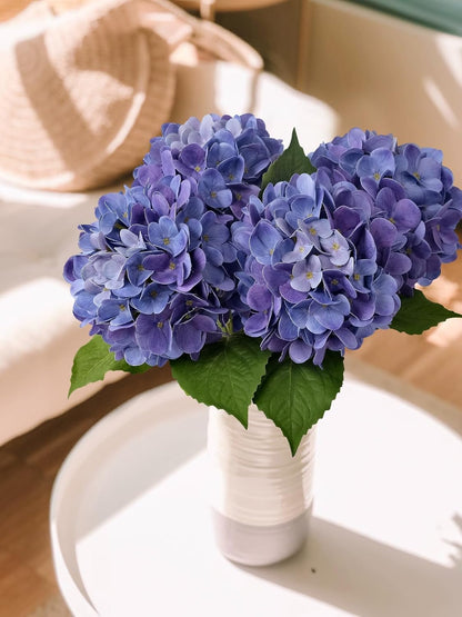 4PCS 19.6Inch Violet Blue Faux Hydrangea Artificial Flowers Silk Latex Realistic Full Large Hydrangeas Spring Long Stem Leaves Bouquet Plants for Tall Vase Table Garden Arrangements