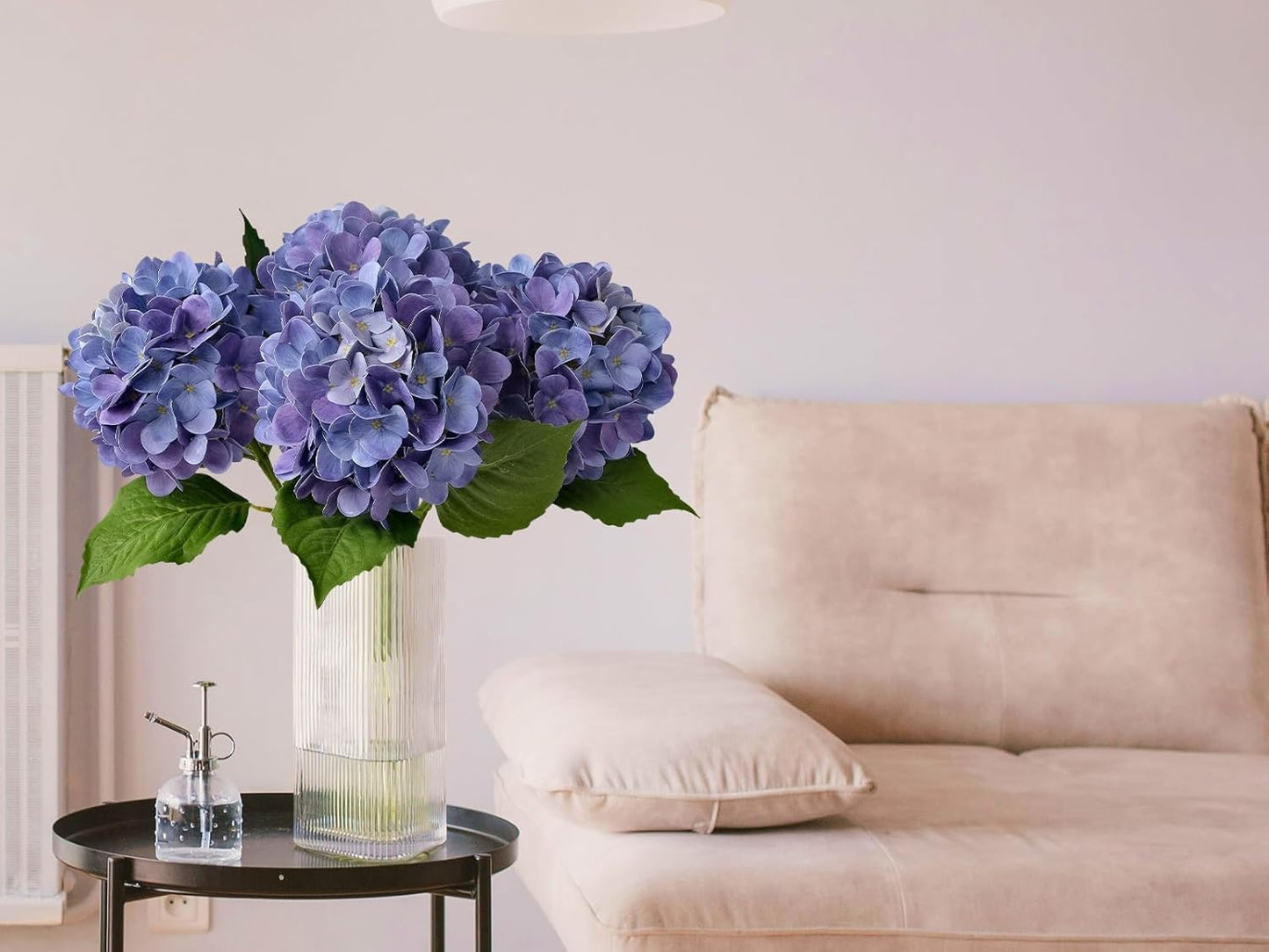 4PCS 19.6Inch Violet Blue Faux Hydrangea Artificial Flowers Silk Latex Realistic Full Large Hydrangeas Spring Long Stem Leaves Bouquet Plants for Tall Vase Table Garden Arrangements
