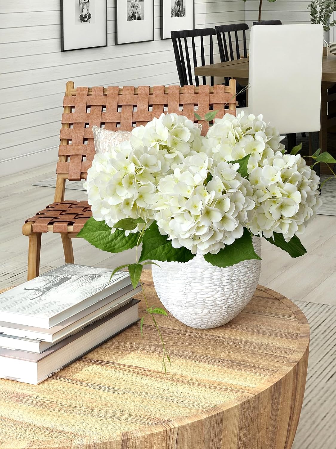 4PCS 19.6Inch Violet Blue Faux Hydrangea Artificial Flowers Silk Latex Realistic Full Large Hydrangeas Spring Long Stem Leaves Bouquet Plants for Tall Vase Table Garden Arrangements