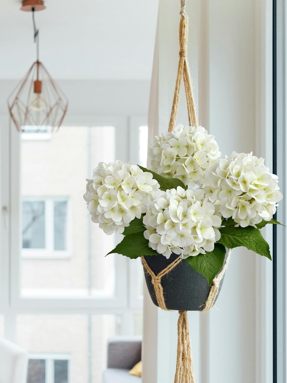4PCS 19.6Inch Violet Blue Faux Hydrangea Artificial Flowers Silk Latex Realistic Full Large Hydrangeas Spring Long Stem Leaves Bouquet Plants for Tall Vase Table Garden Arrangements