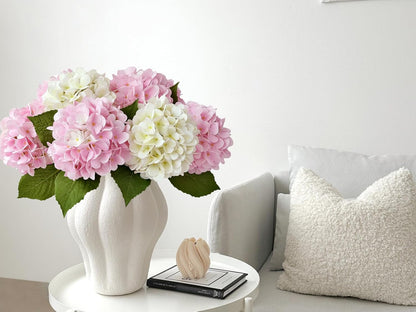 4PCS 19.6Inch Violet Blue Faux Hydrangea Artificial Flowers Silk Latex Realistic Full Large Hydrangeas Spring Long Stem Leaves Bouquet Plants for Tall Vase Table Garden Arrangements