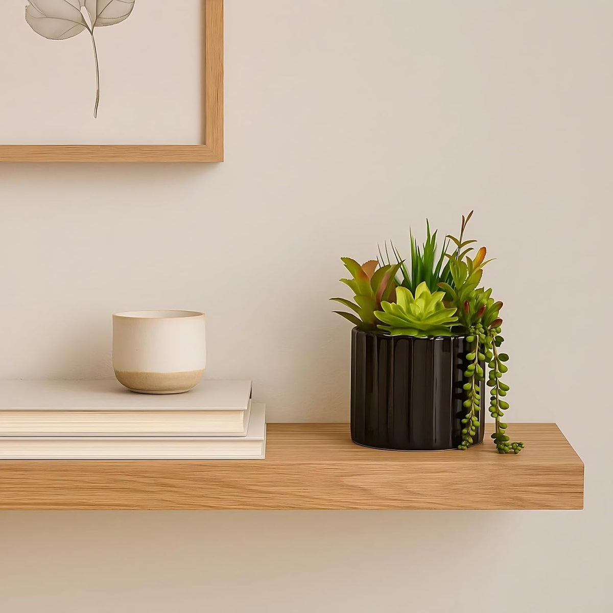 8 Inch Fake Plants Artificial Succulent Plants，Black Ceramic Flower Pot，Assorted Faux Mini Succulents in a Decorative Planter Pot.