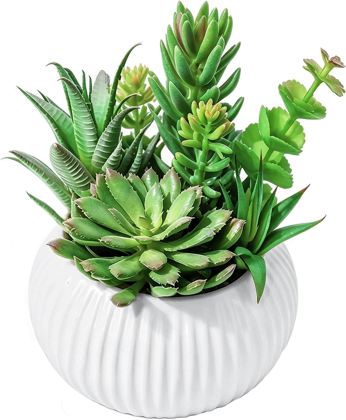 8 Inch Fake Plants Artificial Succulent Plants，Black Ceramic Flower Pot，Assorted Faux Mini Succulents in a Decorative Planter Pot.