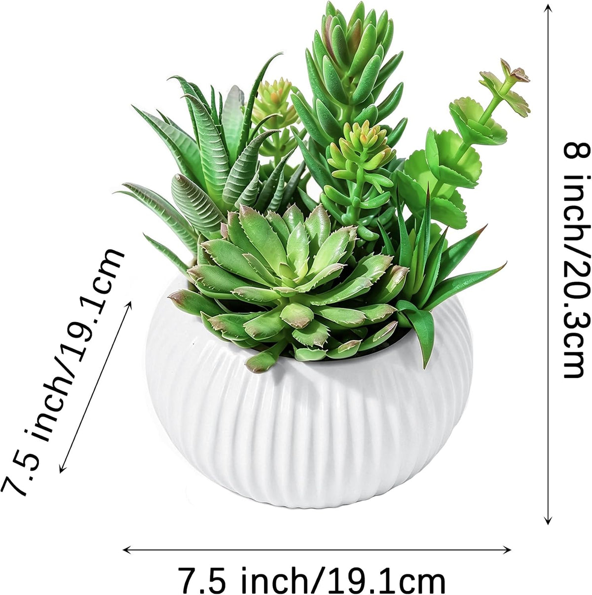8 Inch Fake Plants Artificial Succulent Plants，Black Ceramic Flower Pot，Assorted Faux Mini Succulents in a Decorative Planter Pot.