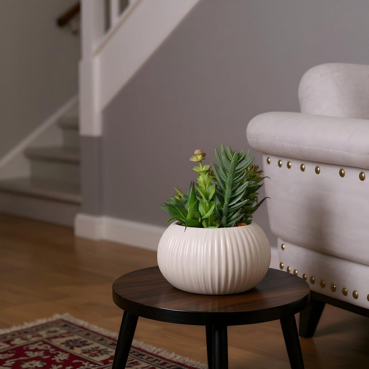 8 Inch Fake Plants Artificial Succulent Plants，Black Ceramic Flower Pot，Assorted Faux Mini Succulents in a Decorative Planter Pot.
