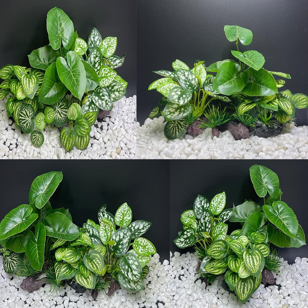 Fish Tank Decorations Aquarium Decoration Ornaments Accessories Betta Fish Hides Cave Rest Soft Leaf (Mix-Leaf-Set-C)