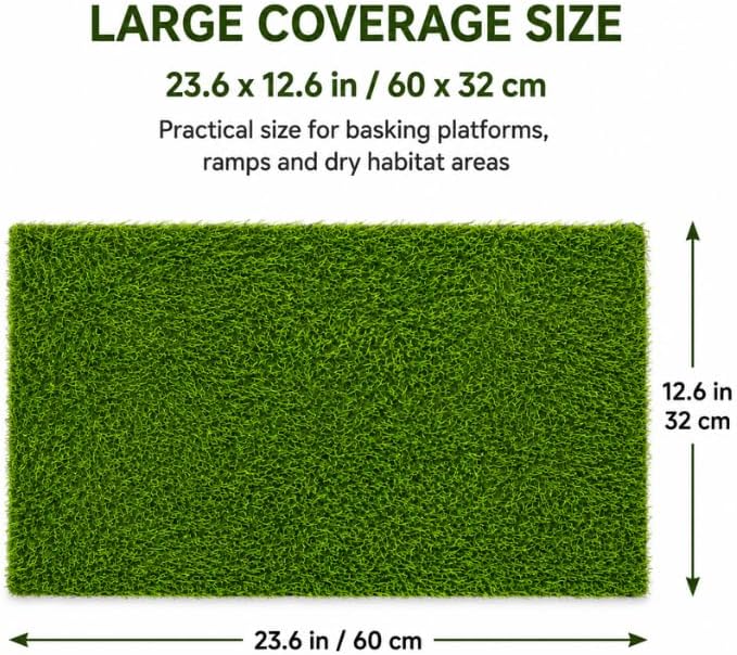 Artificial Grass Mat for Reptile Habitats, 23.6 x 12.6 in Replacement Grass Pad for Turtle Basking Platforms, Terrariums, Turtle Tanks, Lizards, Geckos and Snakes