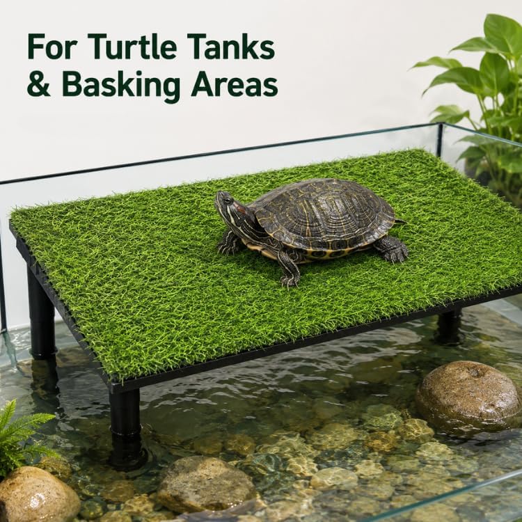 Artificial Grass Mat for Reptile Habitats, 23.6 x 12.6 in Replacement Grass Pad for Turtle Basking Platforms, Terrariums, Turtle Tanks, Lizards, Geckos and Snakes