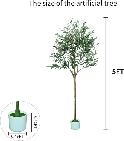 6FT Artificial Olive Tree,Artificial Plants Indoor,Faux Olive Tree Indoor with Natural Wood Trunk and Realistic Leaves and Fruits for Home Office Decor