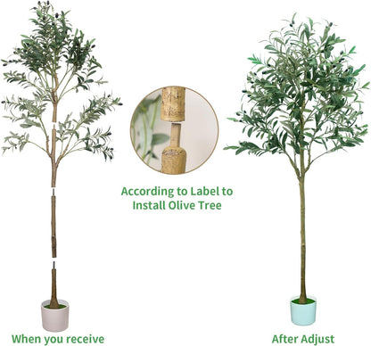 6FT Artificial Olive Tree,Artificial Plants Indoor,Faux Olive Tree Indoor with Natural Wood Trunk and Realistic Leaves and Fruits for Home Office Decor