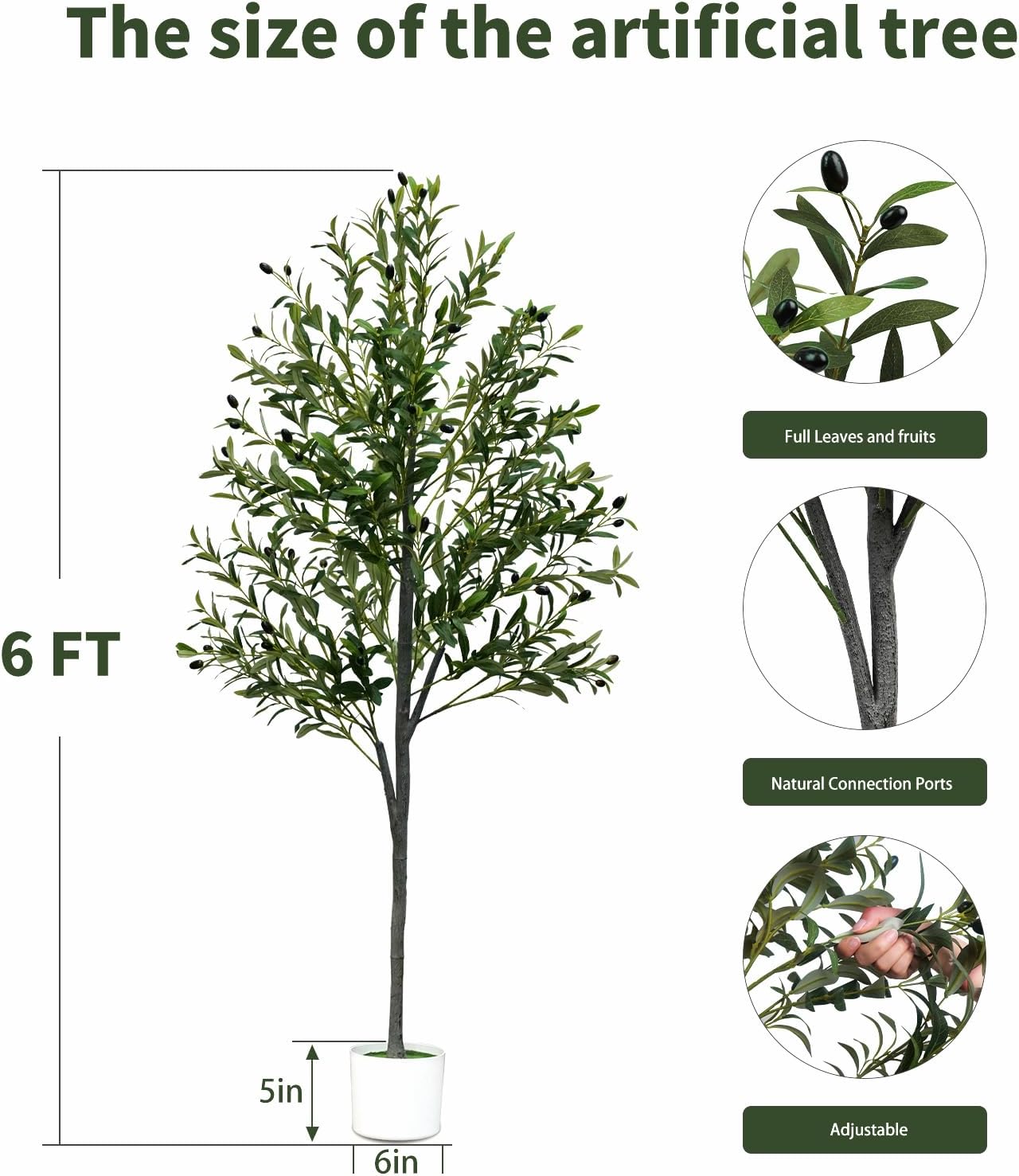 6FT Artificial Olive Tree,Artificial Plants Indoor,Faux Olive Tree Indoor with Natural Wood Trunk and Realistic Leaves and Fruits for Home Office Decor