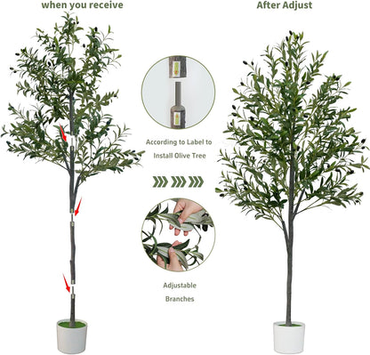 6FT Artificial Olive Tree,Artificial Plants Indoor,Faux Olive Tree Indoor with Natural Wood Trunk and Realistic Leaves and Fruits for Home Office Decor