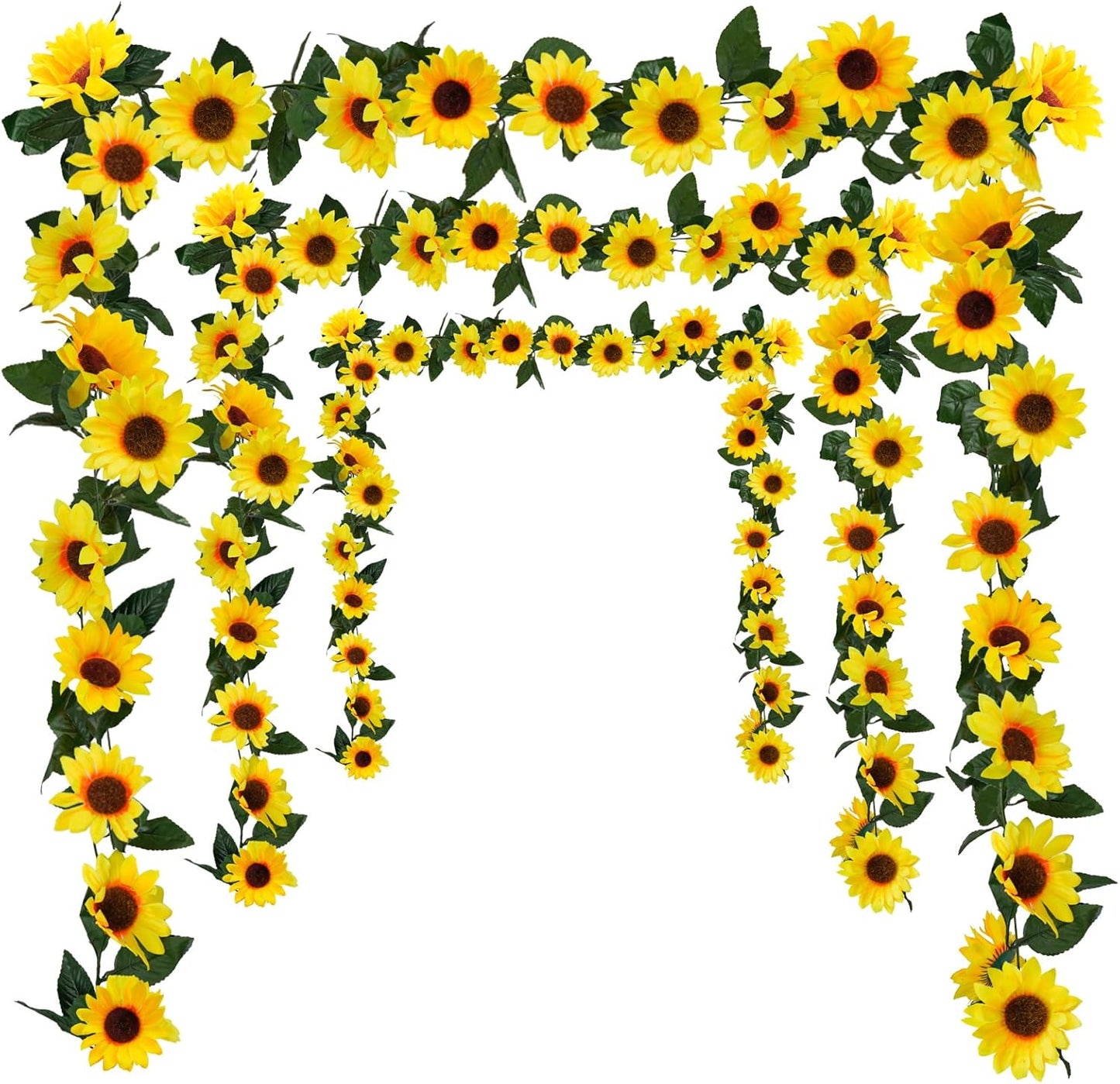 3 Pack Artificial Sunflower Garland, 7.5ft/Strand Silk Sunflowers Hanging Vines Flowers with Green Leaves for Room Kitchen Garden Birthday Wedding Baby Shower Party Table Decor Large