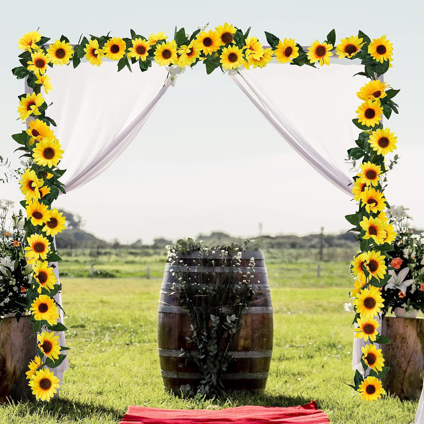 3 Pack Artificial Sunflower Garland, 7.5ft/Strand Silk Sunflowers Hanging Vines Flowers with Green Leaves for Room Kitchen Garden Birthday Wedding Baby Shower Party Table Decor Large