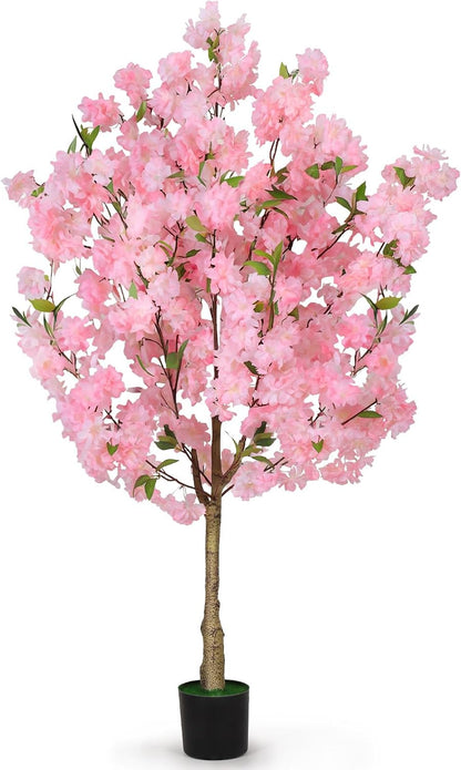 Artificial Cherry Blossom Tree Fake Plants Faux Pink Sakura Flowers, 4FT | for Indoor Living Room Home House Entryway Bedroom Office Inside Decor Decorations