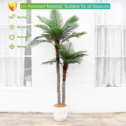 8ft Tall UV Resistant Faux Palm Tree, 96in Artificial Palm Tree Indoor Outdoor, Fake Tree with Real Bark and Realistic Leaves and for Home House Office Living Room Yard Patio.