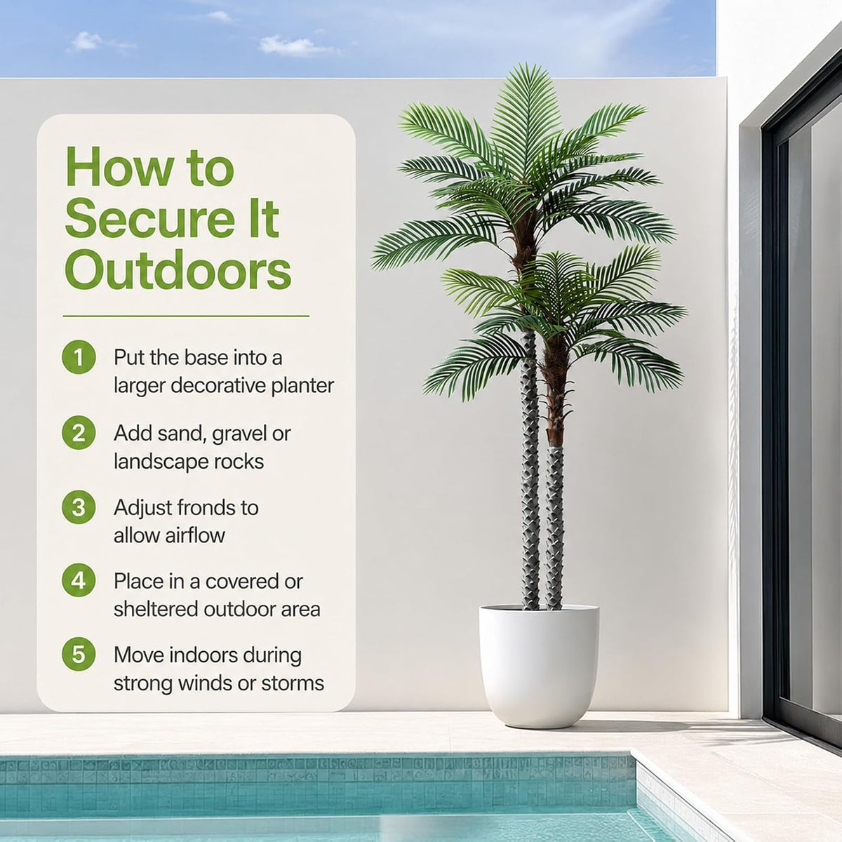 8ft Tall UV Resistant Faux Palm Tree, 96in Artificial Palm Tree Indoor Outdoor, Fake Tree with Real Bark and Realistic Leaves and for Home House Office Living Room Yard Patio.