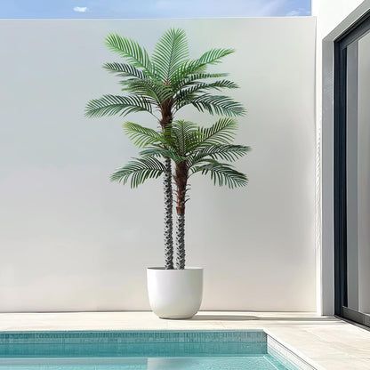 8ft Tall UV Resistant Faux Palm Tree, 96in Artificial Palm Tree Indoor Outdoor, Fake Tree with Real Bark and Realistic Leaves and for Home House Office Living Room Yard Patio.