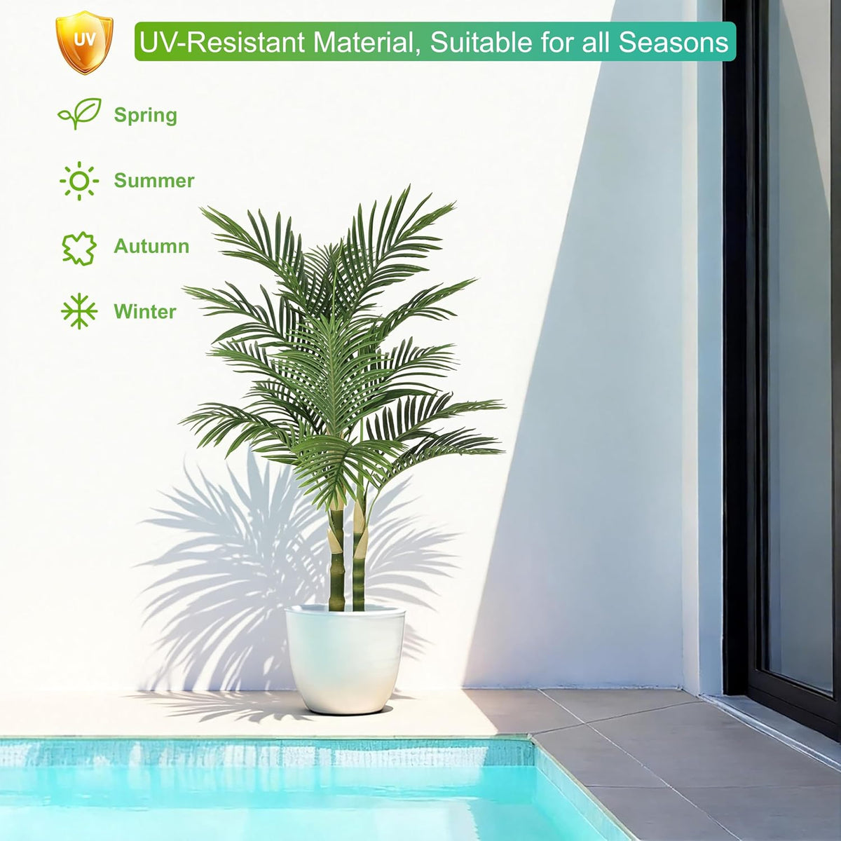 8ft Tall UV Resistant Faux Palm Tree, 96in Artificial Palm Tree Indoor Outdoor, Fake Tree with Real Bark and Realistic Leaves and for Home House Office Living Room Yard Patio.