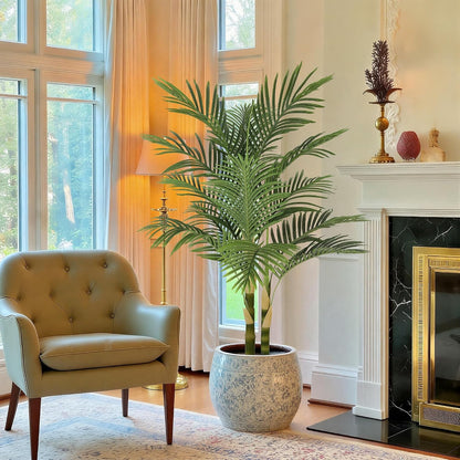 8ft Tall UV Resistant Faux Palm Tree, 96in Artificial Palm Tree Indoor Outdoor, Fake Tree with Real Bark and Realistic Leaves and for Home House Office Living Room Yard Patio.