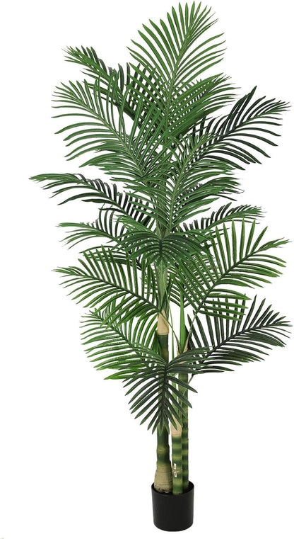 8ft Tall UV Resistant Faux Palm Tree, 96in Artificial Palm Tree Indoor Outdoor, Fake Tree with Real Bark and Realistic Leaves and for Home House Office Living Room Yard Patio.