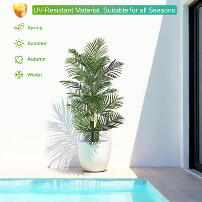 8ft Tall UV Resistant Faux Palm Tree, 96in Artificial Palm Tree Indoor Outdoor, Fake Tree with Real Bark and Realistic Leaves and for Home House Office Living Room Yard Patio.