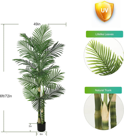 8ft Tall UV Resistant Faux Palm Tree, 96in Artificial Palm Tree Indoor Outdoor, Fake Tree with Real Bark and Realistic Leaves and for Home House Office Living Room Yard Patio.