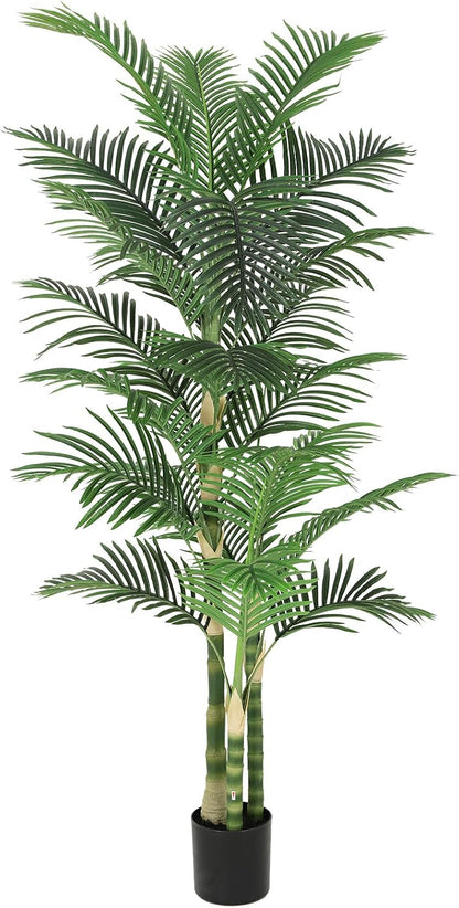 8ft Tall UV Resistant Faux Palm Tree, 96in Artificial Palm Tree Indoor Outdoor, Fake Tree with Real Bark and Realistic Leaves and for Home House Office Living Room Yard Patio.