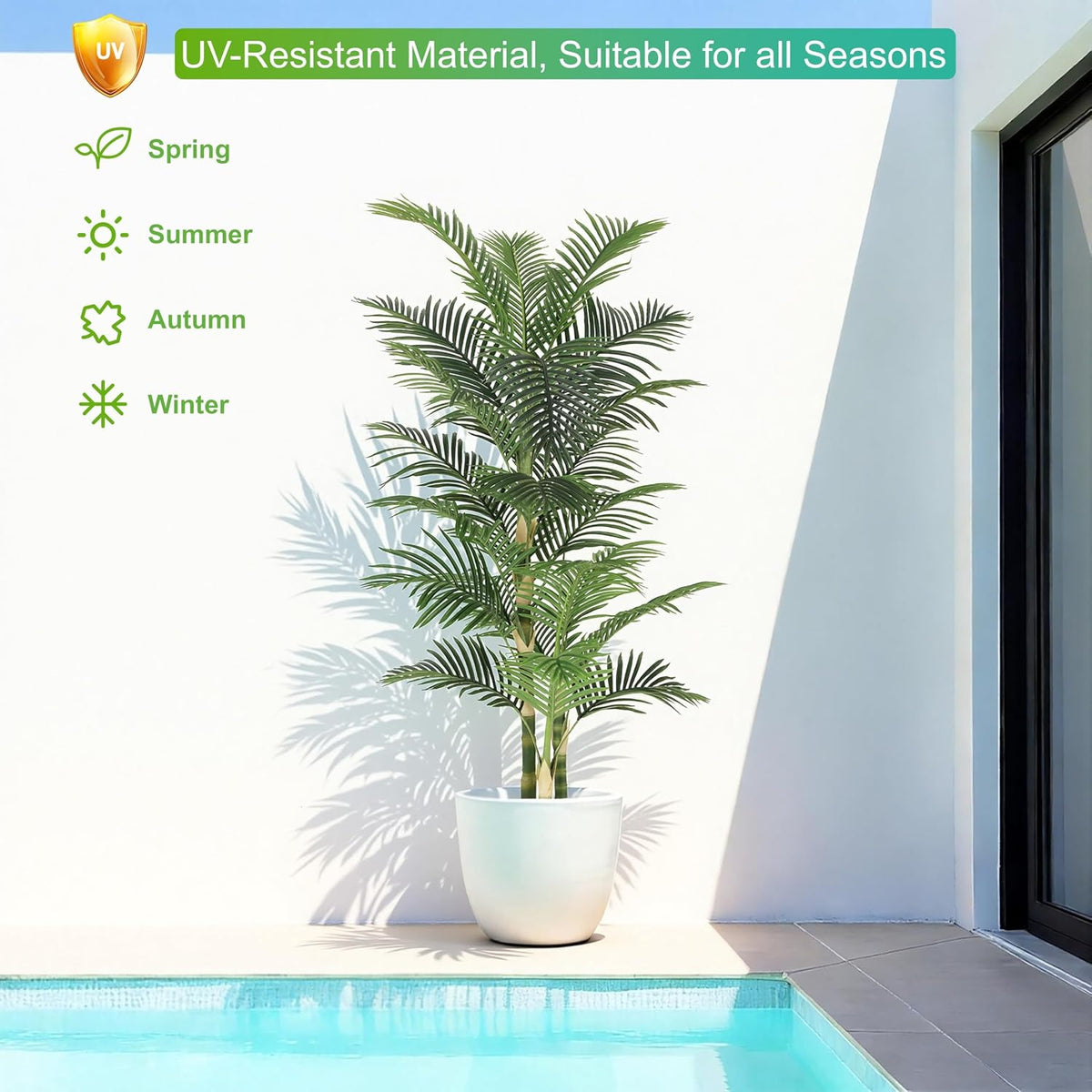 8ft Tall UV Resistant Faux Palm Tree, 96in Artificial Palm Tree Indoor Outdoor, Fake Tree with Real Bark and Realistic Leaves and for Home House Office Living Room Yard Patio.