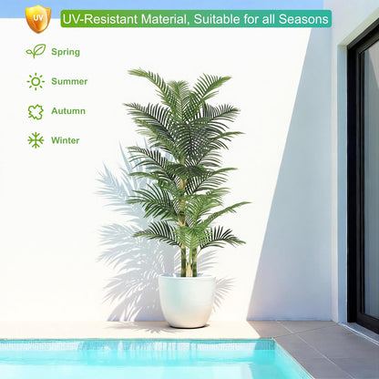 8ft Tall UV Resistant Faux Palm Tree, 96in Artificial Palm Tree Indoor Outdoor, Fake Tree with Real Bark and Realistic Leaves and for Home House Office Living Room Yard Patio.
